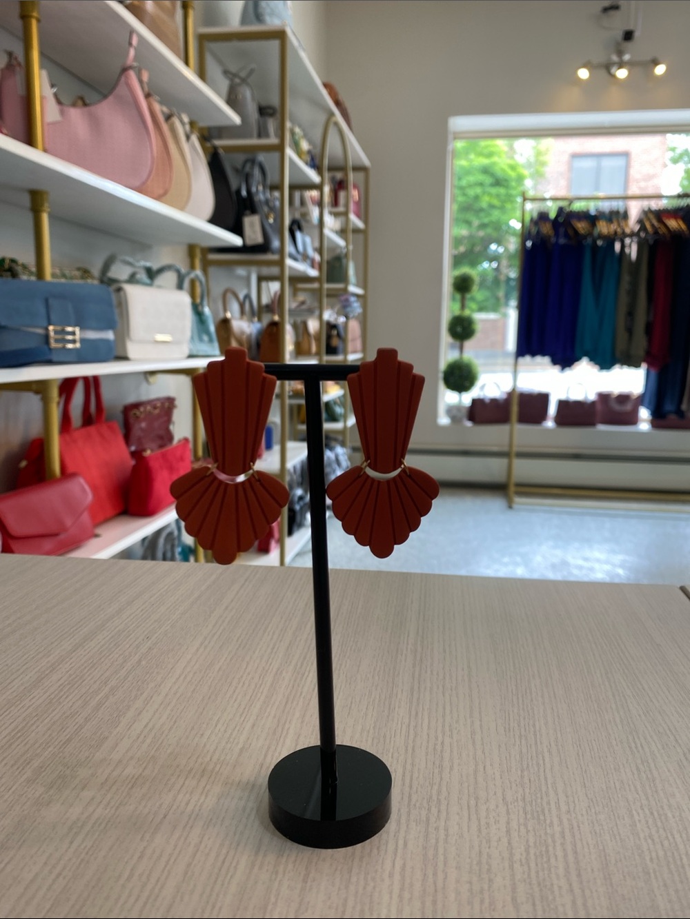 Red Fan-Shaped Drop Earrings - Women's Accessories